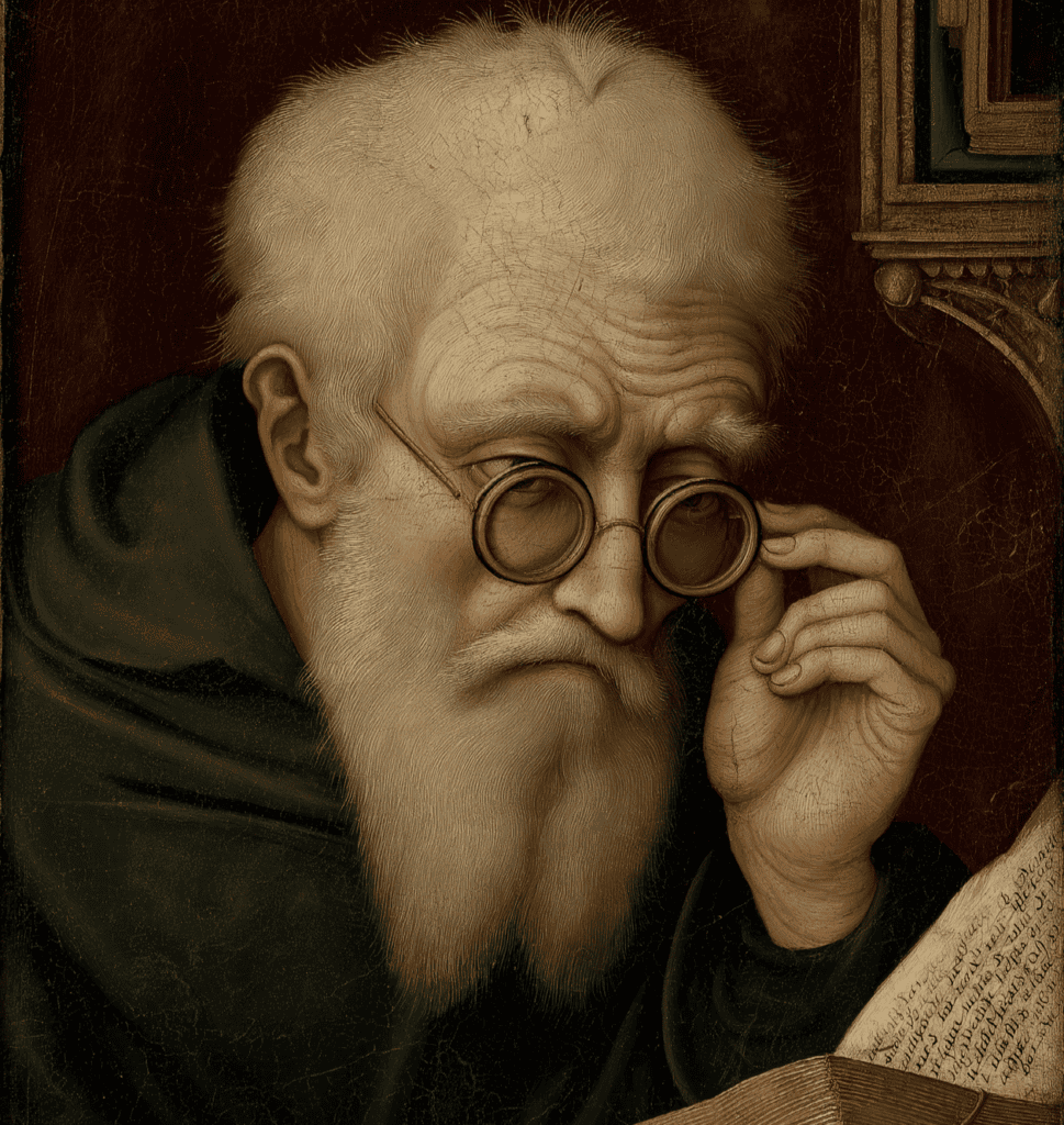 Retrato antiguo de especialista en optometría
